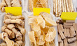 Dog delices food with bone and shoe shapes Dog delices food with bone and shoe shapes