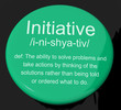 Initiative Definition Button Showing Leadership Resourcefulness