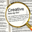Creative Definition Magnifier Showing Original Ideas Or Artistic
