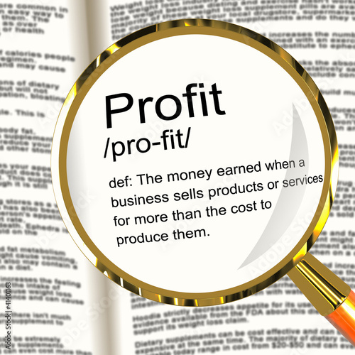 Illustration: Profit Definition Magnifier Showing Income Earned From Business Profit Definition Magnifier Showing Income Earned From Business