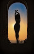 silhouette of a young sensual woman in the window