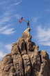 Waving a flag on the summit.