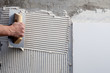 construction notched trowel with white cement
