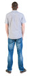Back view of young men in  shirt and jeans.