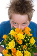Foto: funny boy with bouquet of flowers funny boy with bouquet of flowers