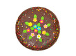 chocolate birthday colorful cake with flowers and confetti.