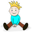 Happy sitting boy cartoon character, watching with amazement