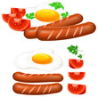 Fried eggs, sausage and tomato