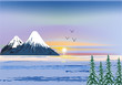winter mountains at sunset