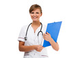 Young doctor standing isolated on white