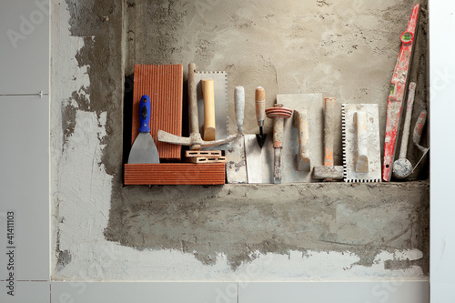 Photo: Construction mason cement mortar tools Construction mason cement mortar tools