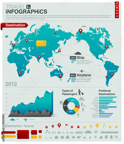 Vetor: Travel info graphics - charts, symbols, elements Travel info graphics - charts, symbols, elements