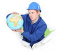 Tradesman holding a globe Tradesman holding a globe