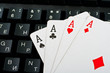 Fragment of black keyboard with cards. Fragment of black keyboard with cards.