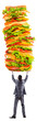 Man and giant sandwich on white