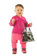 Baby girl with hand bag isolated on white Baby girl with hand bag isolated on white