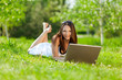 Young woman using laptop in park Young woman using laptop in park