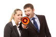 Business people with a loudspeaker