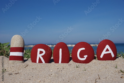 Photo: Riga, capital of Latvia. on colourful pebbles Riga, capital of Latvia. on colourful pebbles