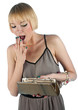 woman looking in purse