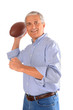 Middle aged businessman throwing football Middle aged businessman throwing football