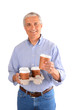 Casual man with tray of coffee cups Casual man with tray of coffee cups