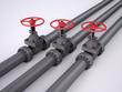 Three red oil valves on white background