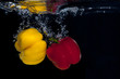 Peppers dropped in water.