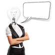 Lamp Head Business Woman With Speech Bubble