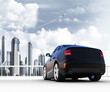 Car on city background