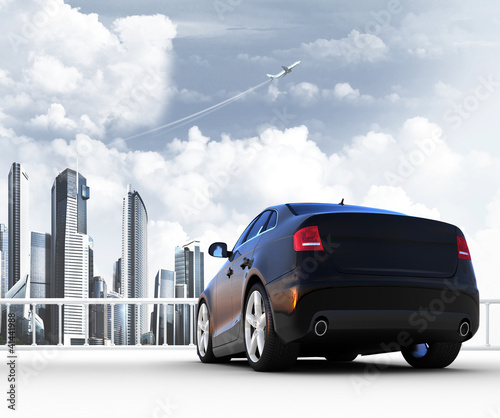 Illustration: Car on city background Car on city background