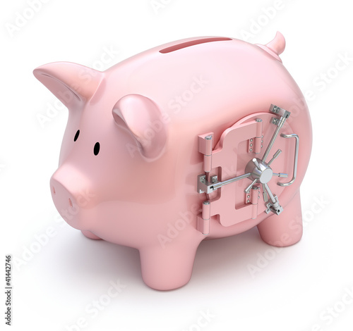 Illustration: Piggy bank with vault door Piggy bank with vault door