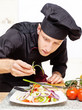 chef decorating delicious salad plate chef decorating delicious salad plate