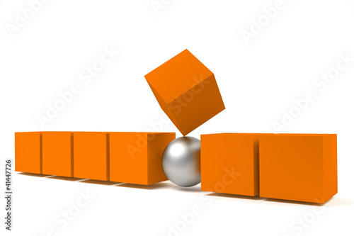 Illustration: Individuell- orangene Würfel, Metallkugel Individuell- orangene Würfel, Metallkugel