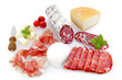 Photo: salumi e formaggi misti su sfondo bianco salumi e formaggi misti su sfondo bianco