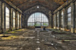 Beautiful glass wall inside the hall of an abandoned coal mine