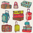 Set of Vintage Colorful Suitcases - for design and scrapbook in