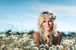 girl on the daisy flowers field girl on the daisy flowers field