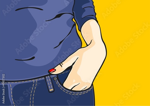 Vektor: Girl with a hand in her jeans pocket Girl with a hand in her jeans pocket