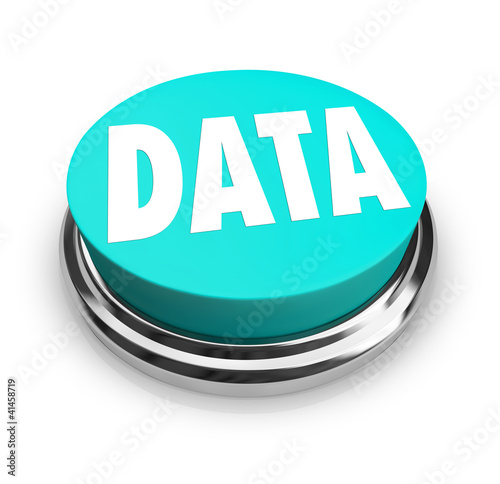 Illustration: Data Word on Blue Round Button Information Measurement Data Word on Blue Round Button Information Measurement
