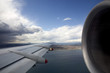 Airplane wing, view Barcelona, Espanha