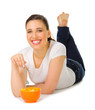 Young girl with fruit salad