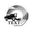 Combine harvester on a wheat field against sun. Engraving style