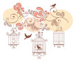 Floral background with birds