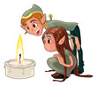 Photo en ligne au meilleur prix Young elfs with a candle. Vector scene.