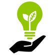 Hand holding green ecology light bulb, vector icon