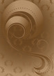 Abstract ribbons and beads on patterned brown background