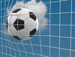 Goal. a soccer ball in a net.