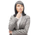 Caucasian business woman thinking in looking pensive