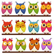 Set of 12 owls with different emotions